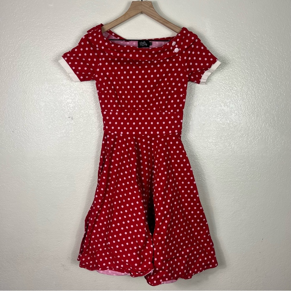 Dolly and Dotty red white polka dot dress rockabilly retro 50’s style UK 8